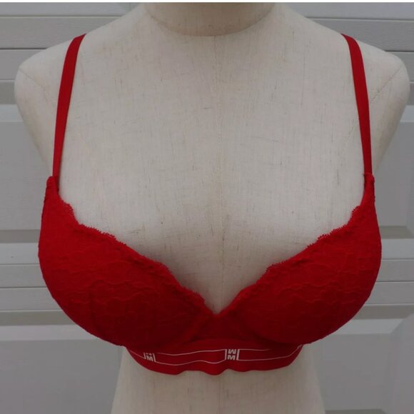 H&M Red Underwired Push Up Padded Pre-loved Bra Size 34B - Picture 2 of 7